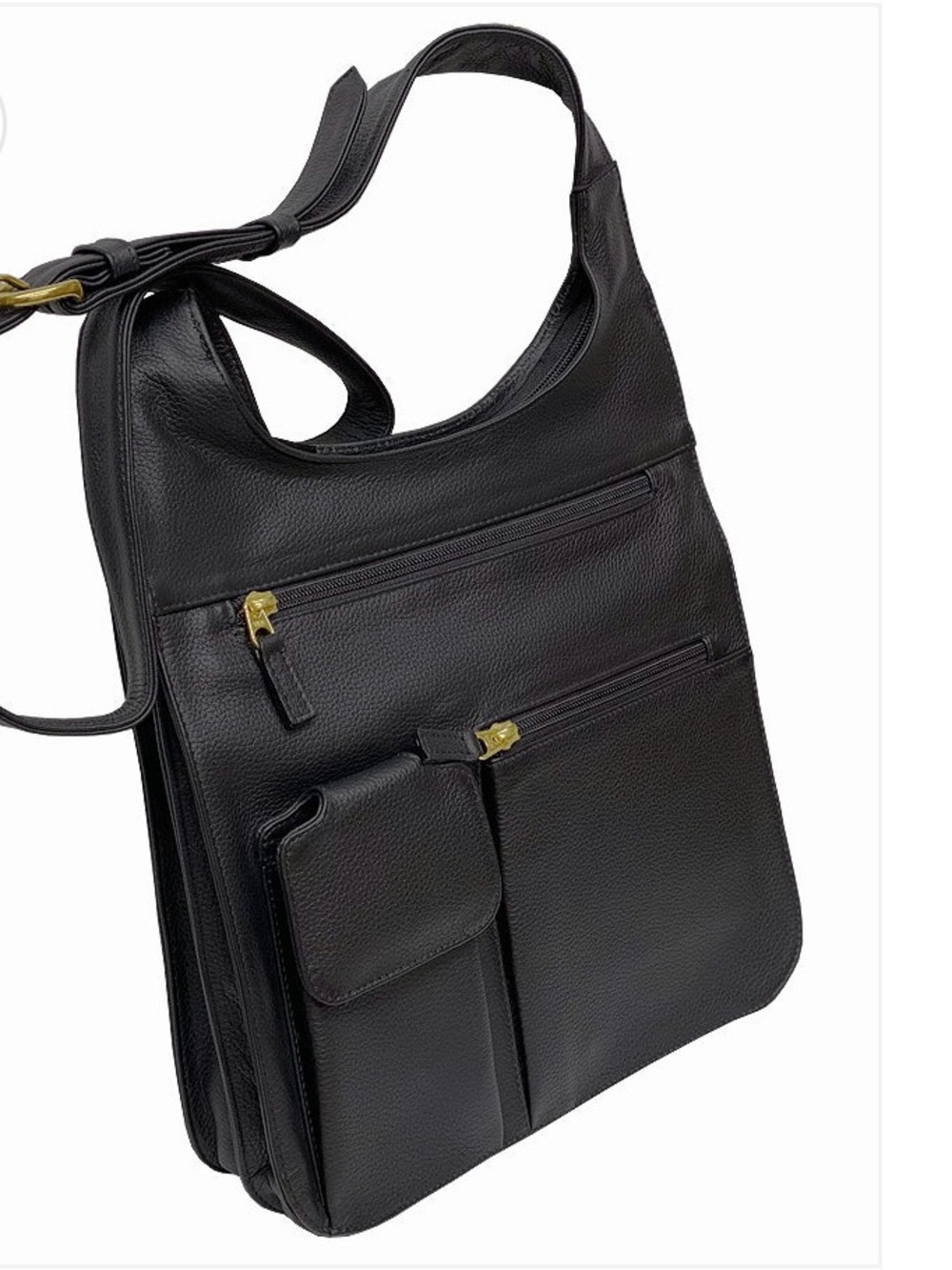 JP Ourse & Cie Black Leather Crossbody Traveler Organizer Bag NWOT